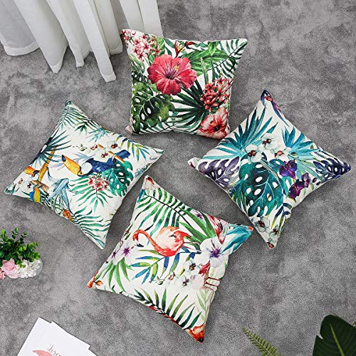 Gspirit 4 Pack Tropical Flamenco Flor Hojas Algodón Lino Throw Pillow Case Decorativo Funda e Almohada 45x45cm