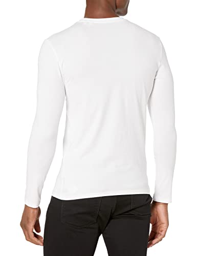 GUESS Men's Crewneck Long Sleeve Original Logo Tee, Pure White, Medium