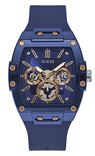 GUESS Men's Polycarbonate Quartz Watch with Silicone Strap, Blue, 24 (Model: GW0203G7)