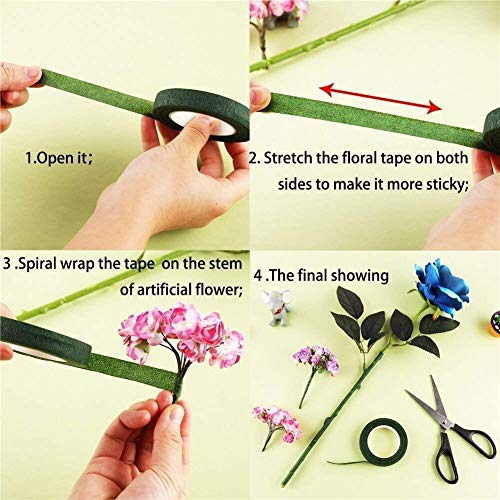 HAKACC Floral Tape Stem Wrap Green Tape For Bouquet Flowers,Pack of 6