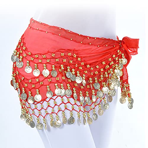 Hayaww PañUelo para Danza del Vientre CinturóN para Danza del Vientre para Mujer Borlas para Danza del Vientre Falda De Danza del Vientre Lentejuelas Danza del Vientre para EspectáCulo, Fiesta (Rojo)