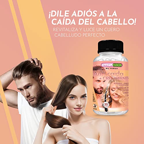 Healthy Fusion Efectivo Anticaída, Crecimiento para el cabello, Estimula el crecimiento, Aumenta volumen y densidad, Fortalece la raíz, Aporta brillo y luminosidad, Para mujeres y hombres, 30 cápsulas