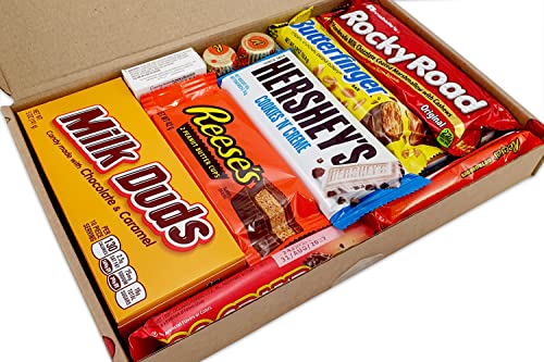 Heavenly Cesta de Dulces y Chocolate Americanos - Set de Marcas Clásicas de USA, Surtidos Originales, Regalo para Niños, Adulto - Cumpleaños, Navidad - 17 Dulces, paquete de 28x19x4cm