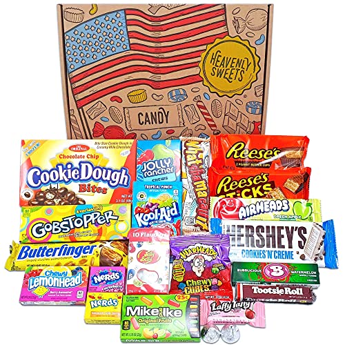 Heavenly Sweets Caja de Regalo de Caramelos y Chocolates Americanos - Clásico Retro USA Treats - Cesta de Regalo Perfecta para Niños, Adultos, Cumpleaños, Navidad, Pascua - 20 Dulces