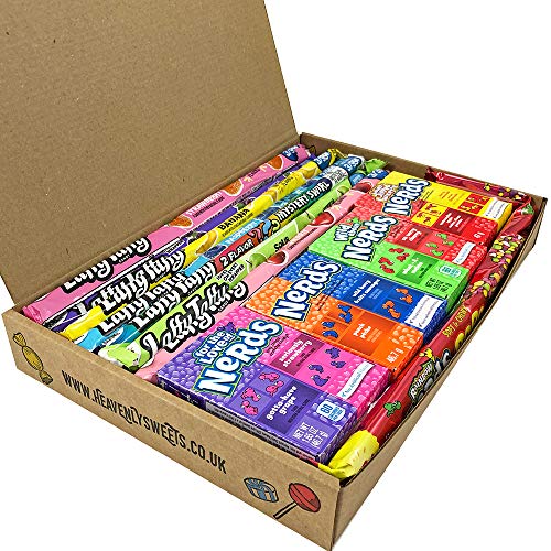 Heavenly Sweets Dulces Nerds Cesta Caramelos - Selection Americana con Surtido Nerds Rainbow, Mini, Laffy Taffy - Regalo Cumpleaños, Navidad, Día de San Valentín, Pascua - Pack de 28x19x4cm