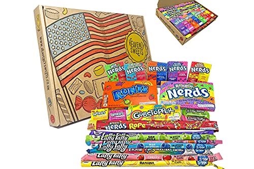 Heavenly Sweets Dulces Nerds Cesta Caramelos - Selection Americana con Surtido Nerds Rainbow, Mini, Laffy Taffy - Regalo Cumpleaños, Navidad, Día de San Valentín, Pascua - Pack de 28x19x4cm