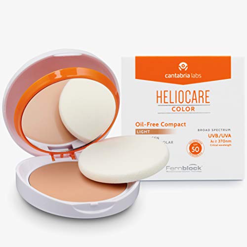 Heliocare Color Compacto Oil-Free SPF 50 - Fotoprotección Avanzada con Color, Antioxidante, Formato Compacto, Acabado Mate, para Pieles Mixtas o Grasas, Light, 10gr