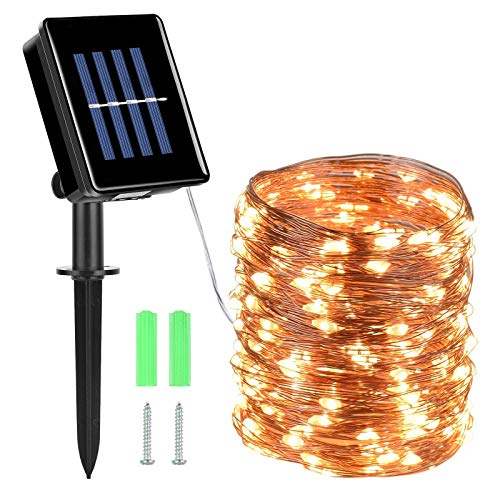 Herefun 200LEDs Solar Cadena de Luces 22M Guirnalda Luces Exterior, IP65 Impermeable Con 8 Modos de Luz para Jardín, Patio, Dormitorio, Bodas, Navidad, Blanco Cálido[Clase de eficiencia energética A]