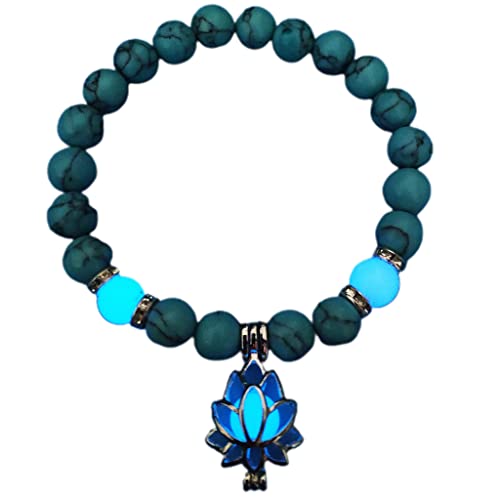 HEYXI Pulsera Mujer Pulsera Piedra Turquesa Natural Luminoso Que Brilla En La Oscuridad Pulsera con Forma De Flor De Loto