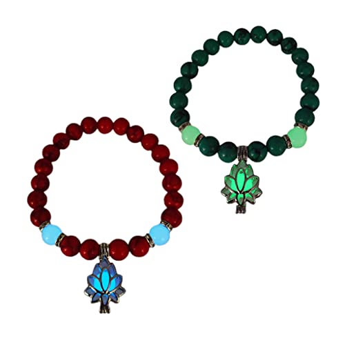 HEYXI Pulsera Mujer Pulsera Piedra Turquesa Natural Luminoso Que Brilla En La Oscuridad Pulsera con Forma De Flor De Loto