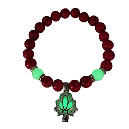 HEYXI Pulsera Mujer Pulsera Piedra Turquesa Natural Luminoso Que Brilla En La Oscuridad Pulsera con Forma De Flor De Loto