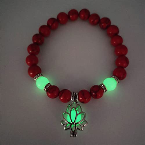 HEYXI Pulsera Mujer Pulsera Piedra Turquesa Natural Luminoso Que Brilla En La Oscuridad Pulsera con Forma De Flor De Loto