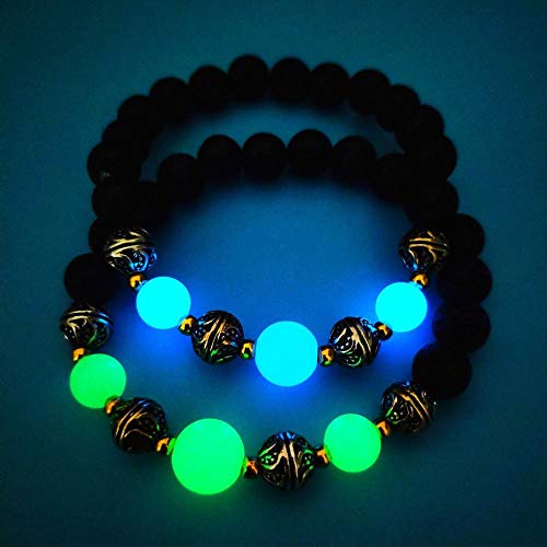 HGDS Piedra volcánica Natural Que Brilla en la Oscuridad Pulsera de Moda Luminosa para Hombres y Mujeres-Azul Profundo