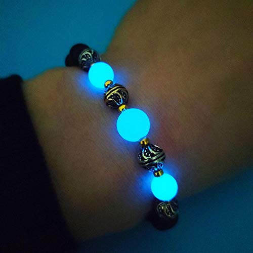 HGDS Piedra volcánica Natural Que Brilla en la Oscuridad Pulsera de Moda Luminosa para Hombres y Mujeres-Azul Profundo