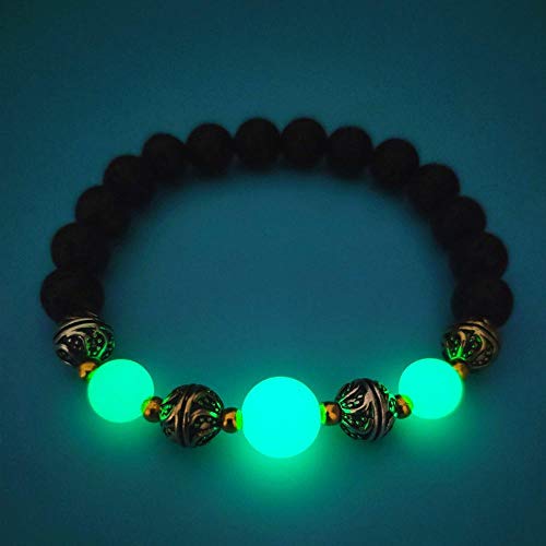 HGDS Piedra volcánica Natural Que Brilla en la Oscuridad Pulsera de Moda Luminosa para Hombres y Mujeres-Azul Profundo