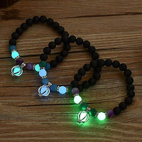 HGDS Piedra volcánica Natural Que Brilla en la Oscuridad Pulsera de Moda Luminosa para Hombres y Mujeres-Azul Profundo