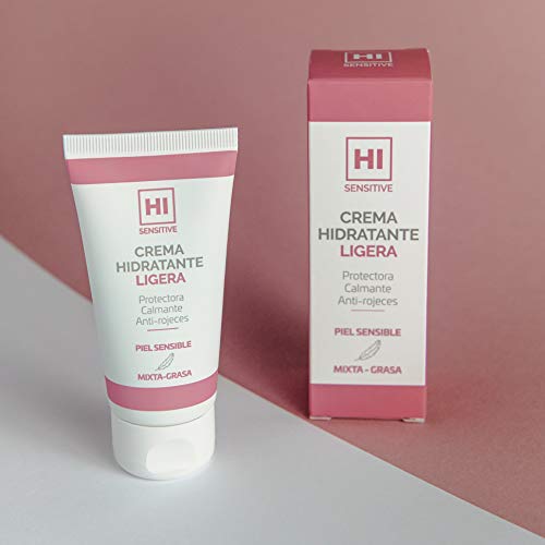 HI Sensitive | Crema Hidratante Ligera | Crema para Pieles Sensibles, Mixtas y Grasas | Crema Protectora, Calmante y Anti-Rojeces | Para Cara, Cuello y Escote