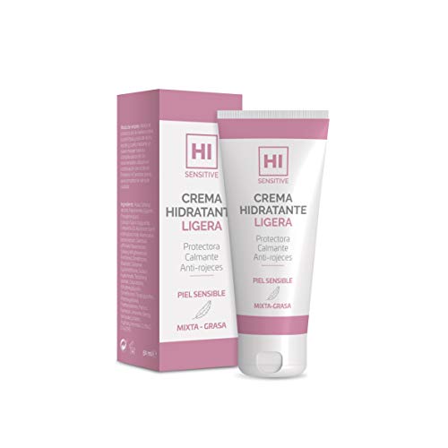 HI Sensitive | Crema Hidratante Ligera | Crema para Pieles Sensibles, Mixtas y Grasas | Crema Protectora, Calmante y Anti-Rojeces | Para Cara, Cuello y Escote