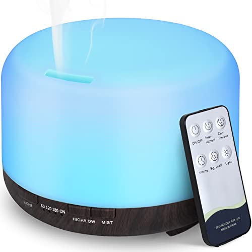 Hianjoo Aroma Diffuser Humidificador 450ml Humidificador Ultrasónico Aromaterapia Lámpara LED Colorida con Función Control Remoto para Yoga Salon SPA Vivir,Dormir, Bañarse, Hotel, Negro