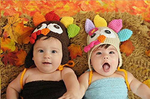 Hillento el día de Fiesta del día de Fiesta del Traje de Acción de Gracias el Sombrero del Pavo, Sombreros Hechos Punto del Sombrero del Traje del Ganchillo para el niño Unisex del bebé, Beige, S