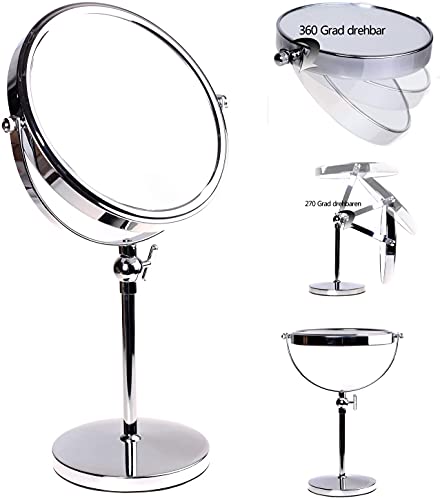 HIMRY® Espejo de Baño 8", Regulable en Altura, Aumento 7X para Afeitar y Maquillar, Espejo de Mesa con Doble Cara： 1x y 7X Ampliación, Rotación 360 Grados, 8 Pulgadas, Plateado, KXD3101-7x