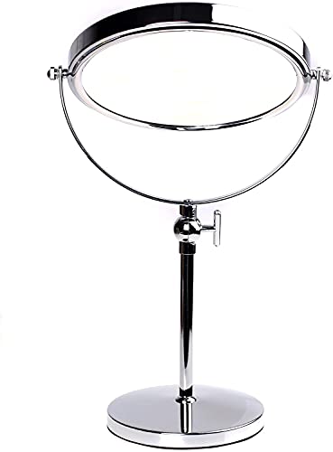 HIMRY® Espejo de Baño 8", Regulable en Altura, Aumento 7X para Afeitar y Maquillar, Espejo de Mesa con Doble Cara： 1x y 7X Ampliación, Rotación 360 Grados, 8 Pulgadas, Plateado, KXD3101-7x