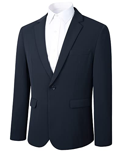 HISDERN Blazer Hombre Azul Marino Formal Chaquetas de Traje Boda Elegante Blazers Casual Business Color Solido Chaqueta de Esmoquin Americana Fiesta Regular M