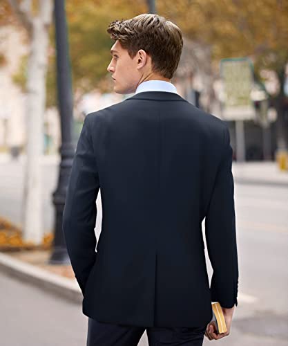 HISDERN Blazer Hombre Azul Marino Formal Chaquetas de Traje Boda Elegante Blazers Casual Business Color Solido Chaqueta de Esmoquin Americana Fiesta Regular M