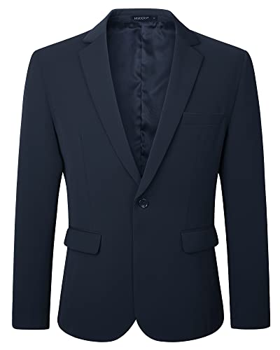 HISDERN Blazer Hombre Azul Marino Formal Chaquetas de Traje Boda Elegante Blazers Casual Business Color Solido Chaqueta de Esmoquin Americana Fiesta Regular M