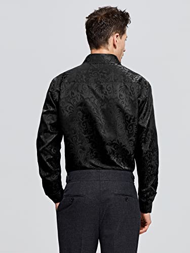 HISDERN Camisas de Hombre Camisas de Vestir con Botones de satén Camisa de Seda de Cachemira de Ajuste Regular de Manga Larga para Hombres Patrón único Floral Informal