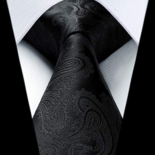 HISDERN Paisley Corbata negra para hombre Panuelo para fiesta de bodas Conjunto de corbata y panuelo de bolsillo