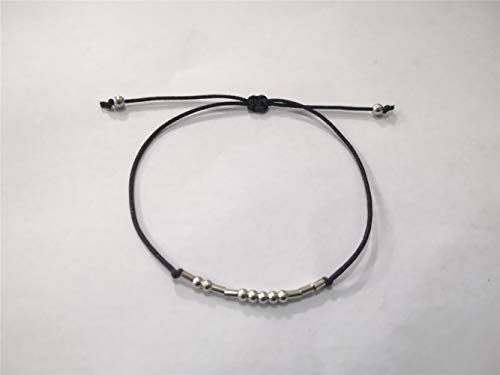 HMOOY Pulsera De Código Morse con Cuentas Chapadas En Plata En Cordón De Seda Pulsera De La Amistad Mensaje Secreto Morris Joyería para Mujeres Hombres Regalo para Ella (Mal Culo)