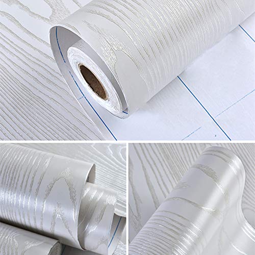 Hode Vinilos Decorativos Rollo Papel Adhesivo para Muebles Puerta Espesar Pegatina Autoadhesivo Impermeable Madera Blanco 40×200cm