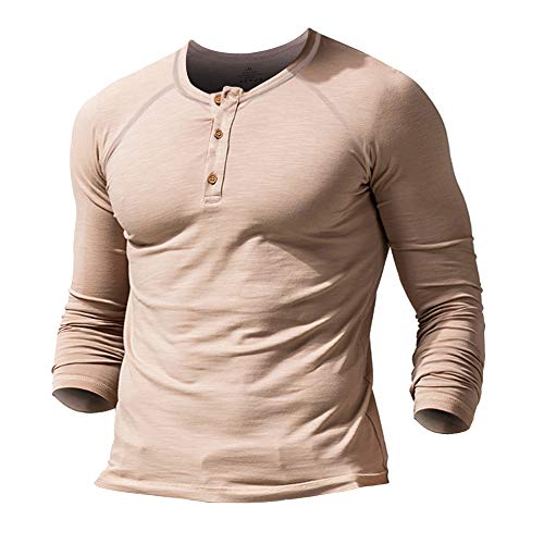 Hombres Slub Henley Camiseta Corto Manga Ligero Relajado Ajuste Casual con 3 Botones Abertura Cuello Redondo Camisas