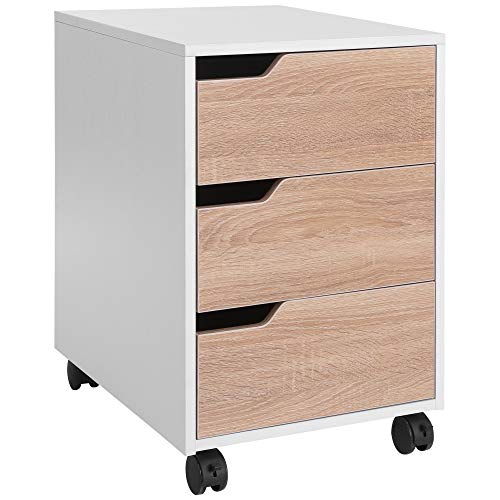 HOMCOM Armario Archivador Móvil para Oficina Cajonera Madera 3 Cajones Con Ruedas(2 con Frenos) 40x50x57.5cm MDF