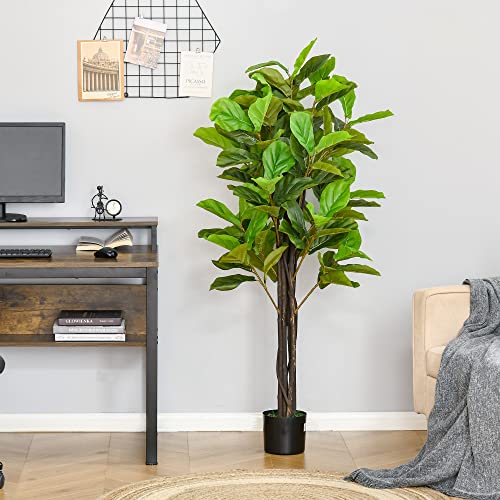 HOMCOM Planta Artificial Higuera en Maceta Altura 155 cm con 114 Hojas Árbol Falso Interior para Decoración Hogar Salón Dormitorio Verde