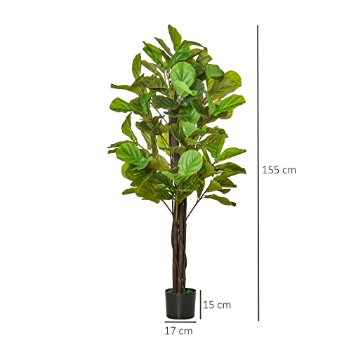 HOMCOM Planta Artificial Higuera en Maceta Altura 155 cm con 114 Hojas Árbol Falso Interior para Decoración Hogar Salón Dormitorio Verde