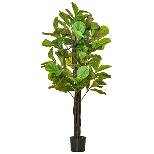 HOMCOM Planta Artificial Higuera en Maceta Altura 155 cm con 114 Hojas Árbol Falso Interior para Decoración Hogar Salón Dormitorio Verde