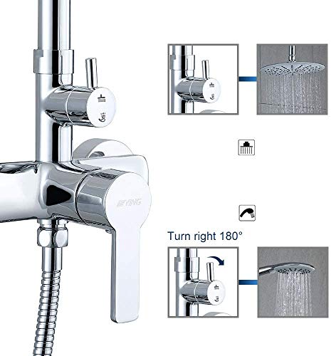 Homelody Conjunto de Ducha con Grifo Columna de Ducha Circular Plateada Estilo Moderno Barra Regulable 900-1300MM con Ganchos Ducha de Lluvia Ducha de Mano 3 Modos y Alta Resistencia