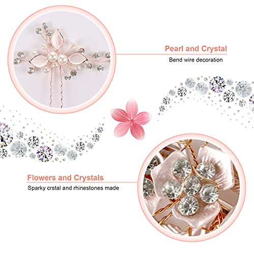 Horquillas de Pelo de Perla, Comius Sharp 5 Piezas Horquillas de Pelo de Diamantes Peinetas de Pelo de Diamantes de Imitación, Peine para el Cabello de Boda para Novia y Dama de Honor (Oro Rosa)