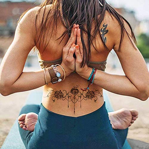 HOWAF 12 hojas negras pegatinas de tatuaje temporal para mujeres flor adulta tatuaje falso tatuajes temporales a prueba de agua pegatina de arte corporal para cubrir la espalda del brazo