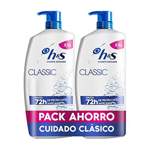 H&S Classic Champú Anticaspa clínicamente probado, pelo libre de caspa, champú pelo graso, 72 horas de protección, sin parabenos, 40% envase plástico reciclado, cuidado suave del pelo, 1800 ml