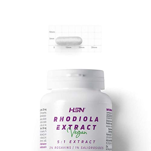 HSN Extracto de Rhodiola Rosea 120 Cápsulas Vegetales de 400 MG | Suplemento para el Estrés | 5X Más Concentración con 3% de Rosavinas, 1% Salidrosidas | No-GMO, Vegano, Sin Gluten