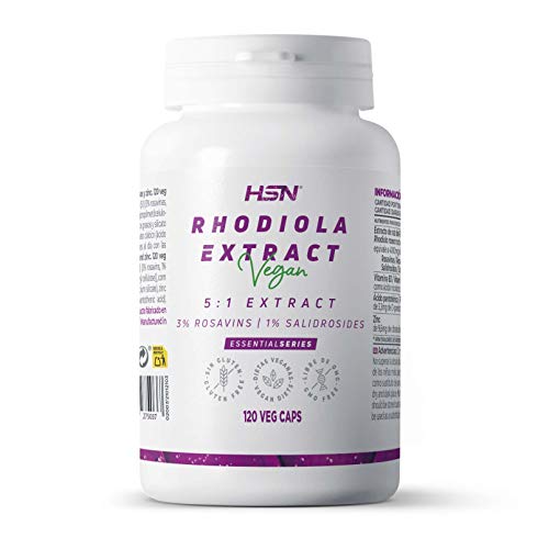 HSN Extracto de Rhodiola Rosea 120 Cápsulas Vegetales de 400 MG | Suplemento para el Estrés | 5X Más Concentración con 3% de Rosavinas, 1% Salidrosidas | No-GMO, Vegano, Sin Gluten