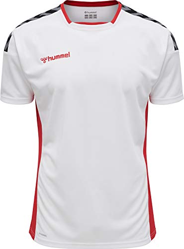 hummel HmlAuthentic Poly Jersey S/S Camiseta, Hombre, Blanco/Rojo, Small