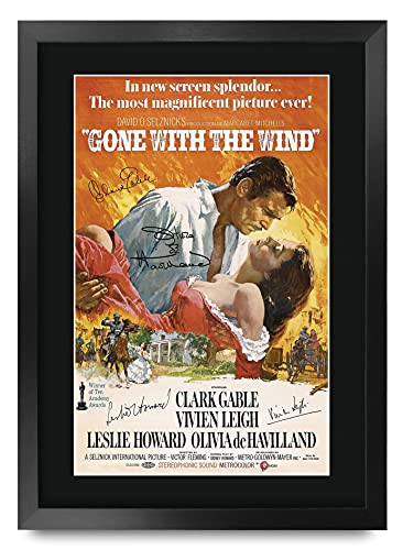 HWC Trading FR A3 Gone with The Wind Clark Gable, Vivien Leigh Los Regalos Imprimieron El Cartel Firmaron La Imagen del Autógrafo para Los Fans De La Memorabilia De La Película - A3 Framed