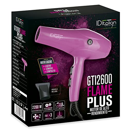 ID Italian Design - Secador de Pelo Rosa | GTI 2600 con motor AC duradero, potencia de 2200W, boquilla de alta precisión y 3 modos de calor