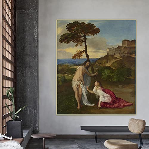 Impresiones en lienzo Tiziano Vecellio 《 María Magdalena (No me toques) 》 Arte en lienzo Pintura al óleo Cuadro Decoración para el hogar de pared 60x90cm Sin marco