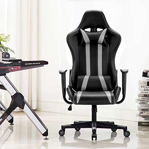 IntimaTe WM Heart Silla Gaming, Silla Gaming Ergonómica Silla de Escritorio de Oficina Racing Silla Computadora Respaldo Alto Cojín Lumbar & Cabeza Almohada Gris