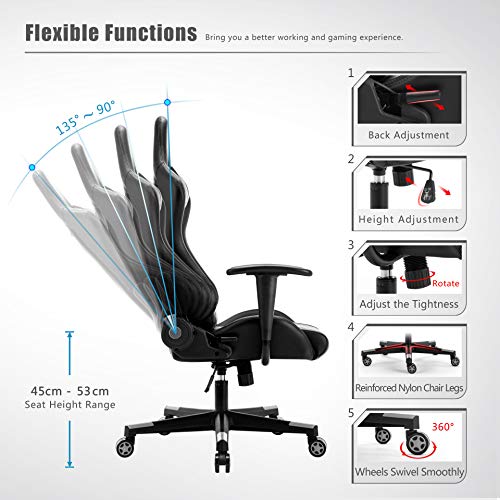 IntimaTe WM Heart Silla Gaming, Silla Gaming Ergonómica Silla de Escritorio de Oficina Racing Silla Computadora Respaldo Alto Cojín Lumbar & Cabeza Almohada Gris